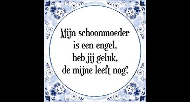 Tegeltje met Spreuk (Tegeltjeswijsheid): Mijn schoonmoeder is een engel, heb jij geluk, de mijne leeft nog! + Kado verpakking & Plakhanger