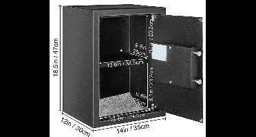 Currero Kluis - Kluis Brandwerend - Kluisje Met Cijferslot - Kluisje - Kluisjes Met Sleutel - Geldkluis - Kluis Elektronisch - Zwart - 60L - 35 x 30 x 47 cm