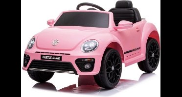 Volkswagen Beetle Elektrische Kinderauto 12v - Roze - Afstand Bestuurbaar - Muziek Module - 12v - Kunst Lederen Stoelen - Rubberen banden