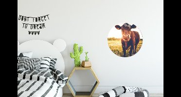 Behangcirkel - Zelfklevend behang - Woondecoratie - Koe - Dieren - Natuur - Zon - Bloemen - Behangcirkel dieren - Cirkel behang - Behang rond - ⌀ 30 cm - Behangsticker