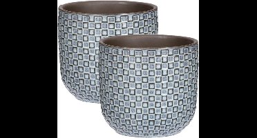Mica Decorations - Plantenpotten/bloempotten 2x stuks - Keramiek blauw - D12/H11 cm
