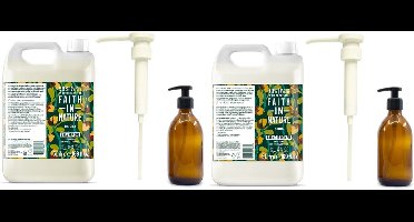 FAITH IN NATURE - Shampoo & Conditioner Jojoba Refill - 2 x 5 Liter = 10 liter - met 2 pompjes - nu met 2 Gratis glazen refill flessen 500ml