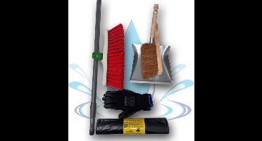 Harde bezem 40cm buiten met telescopische steel | Inclusief KOMO afvalzakken, werkhandschoenen en Kokos stoffer&blik