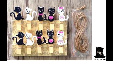 Bob Online ™ - 10 Stuks – Mini Decoratieve Houten Kat Knijpers – Wasknijpers Decoratief – Decoratieknijpers – DIY Fotopegs – Fotoclips – Mini Knijpers – Mini Decorative Wooden Cat Pegs – Kat Knijpertjes – Craft Houten Pinnen