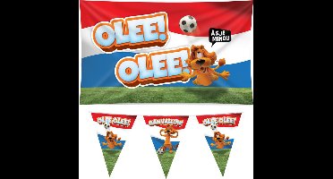 Loeki EK/WK versier pakket - 2x vlaggenlijn 10m - gevelvlag 100 x 150 cm - rood/wit/blauw