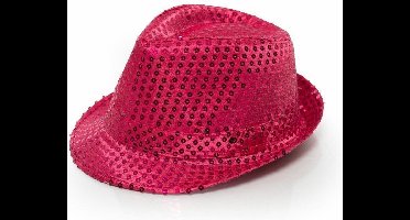 Partychimp Trilby hoed met pailletten - roze - glitter - Toppers