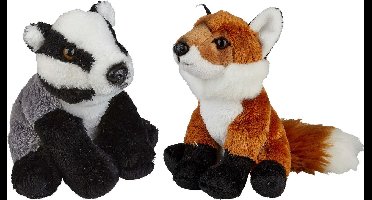 Ravensden - Bosdieren pluche knuffels - 2x stuks - Vos en Das - 15 cm