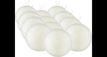 Gerim Kerstballen - 12 stuks - wit - kunststof - glitters - D5 cm