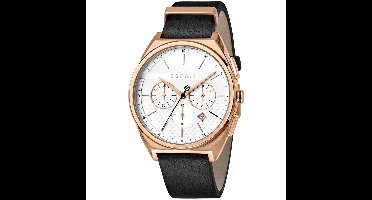 Esprit heren Horloge ES1G062L0035 -Chronograaf - leren armband - gouden staal - 3ATM - heren polshorloge