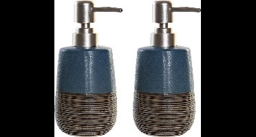 Items Zeeppompje/dispenser - 2x - polystone - marine blauw - 16 cm - toilet/badkamer