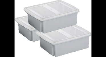 Sunware set van 3x opslagboxen 17 liter lichtgrijs 45 x 36 x 14 cm met afsluitbare deksel