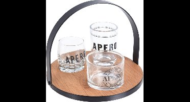 Excellent Houseware - Serveerplank - bamboe - D18 cm - 3x schaaltjes van glas