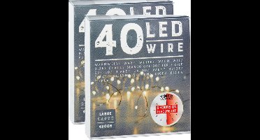 Draadverlichting lichtsnoer - 2x - 240 cm - 40 leds - warm wit - batterij - timer - kerstverlichting