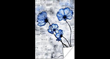 Poster Bloemen - Krant - Blauw - 20x30 cm