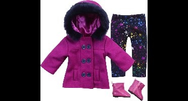 Sophia's by Teamson Kids Poppenkledingset voor 45.7 cm Poppen - Jas, Leggings en Enkel Laarzen - Poppen Accessoires - Magenta/Roze (Pop niet inbegrepen)
