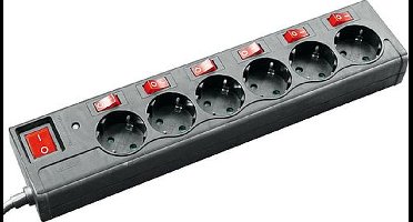 Stekkerdoos - 6-voudig - individueel schakelbaar - 1,5 meter snoer - zwart