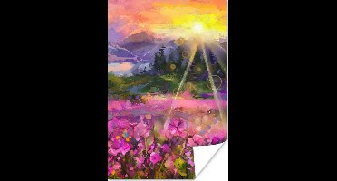 Poster Schilderij - Olieverf - Bloemen - Natuur - Zon - 20x30 cm