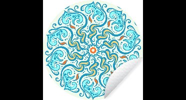 WallCircle - Muurstickers - Behangcirkel - Mandala - Blauw - Geel - Abstract - 30x30 cm - Muurcirkel - Zelfklevend - Ronde Behangsticker