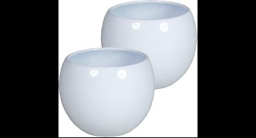 Floran Bloempot/plantenpot - Set van 4x stuks - keramiek - glanzend wit - Diameter 12.5 cm en Hoogte 13 cm