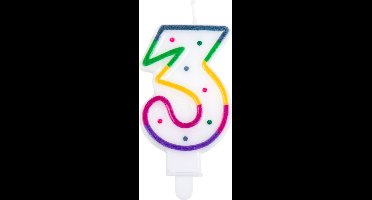 Boland - Kaarsje '3' stippels 3 Regenboog,Multikleur - Regenboog - Regenboog