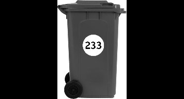 Containerstickers Huisnummer "233" - 25x25cm - Wit met Zwarte Cirkel - Set van 4 dezelfde Vinyl Stickers - Klikostickers