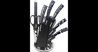 Herzberg HG-MSN8CAR: 8-Delige messenset met acrylstatief - Carbon