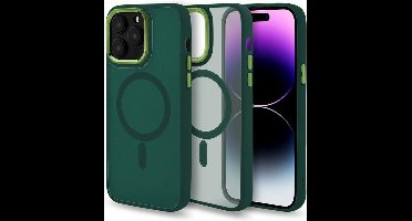 Magmat Hoesje Geschikt voor Apple iPhone 13 Pro - Groen - Matte Armor Back Cover - Geschikt voor MagSafe
