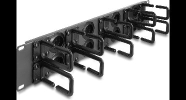 Delock 19″ Cable Management Routing Panel with 8 rubber cable entries and 10 hooks 2U black