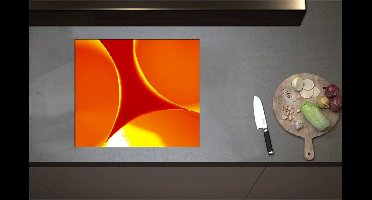 Inductieplaat Beschermer - Abstract - Achtegrond - Rondjes - Cirkels - Rood - Oranje - Geel - 60x52 cm - 2 mm Dik - Inductie Beschermer - Bescherming Inductiekookplaat - Kookplaat Beschermer van Zwart Vinyl