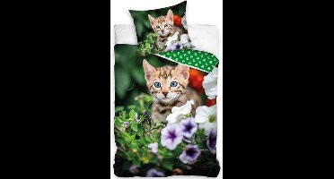 Dreamee Dekbedovertrek kitten in natuur 140 x 200 cm 70 x 90 cm - Katoen