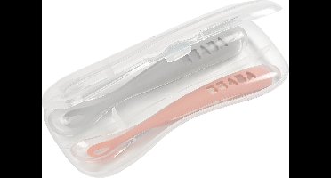 Béaba Siliconen Babylepels - Kinderbestek - Set van 2 - 4+ Maanden - Grijs/Roze