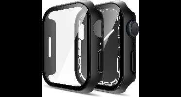 Hoesje voor Watch 45mm Serie 7 Serie 8 Serie 9 - Harde beschermhoes swart scherm gehard glas