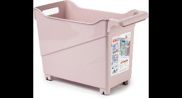 Plasticforte opberg Trolley Container - roze - op wieltjes - L38 x B18 x H26 cm - kunststof - opslag box/bak - 17 liter