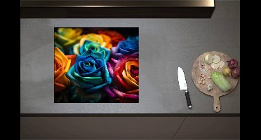 Inductieplaat Beschermer - Boeket van Rozen in Meerdere Felle Kleuren - 58x52 cm - 2 mm Dik - Inductie Beschermer - Bescherming Inductiekookplaat - Kookplaat Beschermer van Wit Vinyl