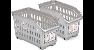 Plasticforte opberg Trolley Container - 2x - zilver - L30 x B15 x H18 cm - kunststof