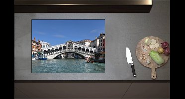 Inductieplaat Beschermer - Blauwe Lucht boven Rialto Brug in Venetië, Italië - 71x52 cm - 2 mm Dik - Inductie Beschermer - Bescherming Inductiekookplaat - Kookplaat Beschermer van Zwart Vinyl
