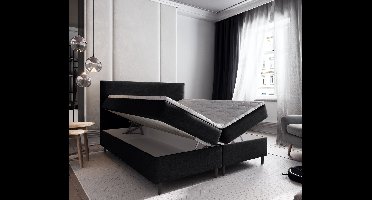 Boxspring met Opbergruimte Milou - 160x200 cm - Bonellvering - Stof Zwart - Opberg Bed