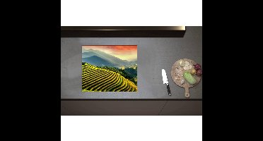 Inductieplaat Beschermer - Bergen in Indonesië Vol Rijstvelden - 59x50 cm - 2 mm Dik - Inductie Beschermer - Bescherming Inductiekookplaat - Kookplaat Beschermer van Zwart Vinyl