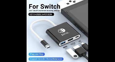 Draagbare Docking Station, geschikt voor Nintendo Switch, TYPE-C Hub met HDMI en USB 3.0 Perfect voor reizen en gaming Kleur Zwart/Wit