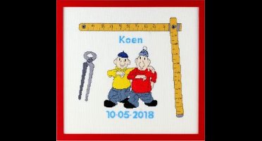 Pako Borduurpakket -Geboorte - telpatroon met codekaart - Buurman & Buurman de grappige klussers - 274.035 - voorgesorteerd garen - Aida - 27 x 25 cm - DIY kit