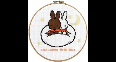 Pako Borduurpakket Geboorte - telpatroon met codekaart - geboorte vriendjes Nijntje en Nina , Dick Bruna - 276.056 - voorgesorteerd garen - Aida - 20 cm Rond - DIY kit