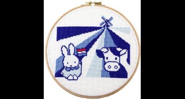 Pako Borduurpakket - telpatroon met codekaart - Nijntje Holland op de fiets, Dick Bruna - 276.039 - voorgesorteerd garen - Aida - 20 cm Rond - DIY kit