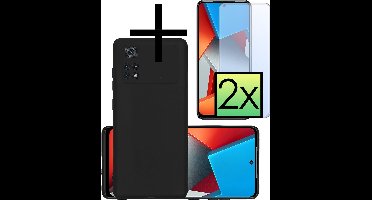 Hoesje - Met 2x Screenprotector - Geschikt voor Xiaomi Poco M4 Pro 4G - Sterk & Shockproof - Back Cover - Siliconen Case - Telefoon Hoes - Zwart