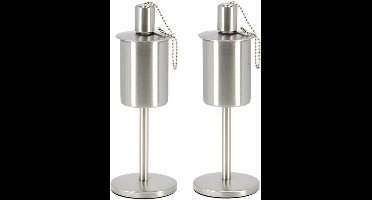 Esschert design RVS olie/tuinfakkel - 2x - 9.5 x 25 cm - op stabiele voet