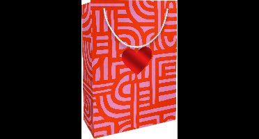 Tasje 23x33x11cm, Fantasie Kraftp.Labyrinth rood met hart