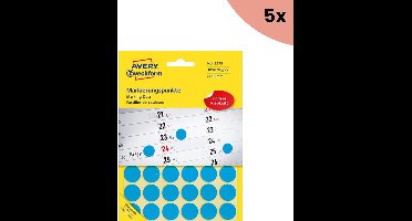 5x Avery etiket Zweckform 18mm rond blister 2022 vel a 48 etiketjes blauw