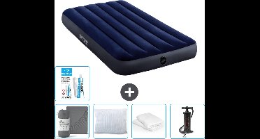 Intex Luchtbed - 1-Persoons - 99 x 191 x 25 cm - Blauw - Inclusief Hoeslaken - Kussen - Pomp - Reparatieset en Kussenbeschermer