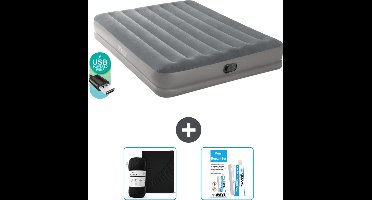 Intex Luchtbed - 2-Persoons - 152 x 203 x 30 cm - Grijs - Inclusief pomp - Hoeslaken en Reparatieset