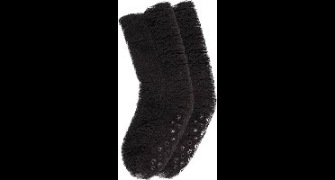 Huissokken van Out of the Blue - Warme sokken Fluffy met antislipzool - Zwart - Gratis verzonden