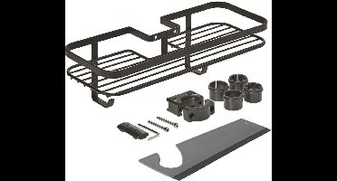 Metaltex - Doucherek - Badkamerrek voor aan de douche - Ophangen zonder boren - Inclusief ophangbare wisser - Inclusief aanpasbaar bevestigingsmateriaal - 29x11x9 cm - 5 jaar garantie - matzwart - haakjes
